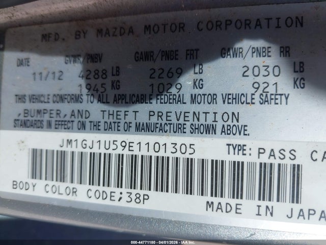 44771180 :رقم المزاد ، JM1GJ1U59E1101305 vin ، 2014 Mazda Mazda6 I Sport مزاد بيع