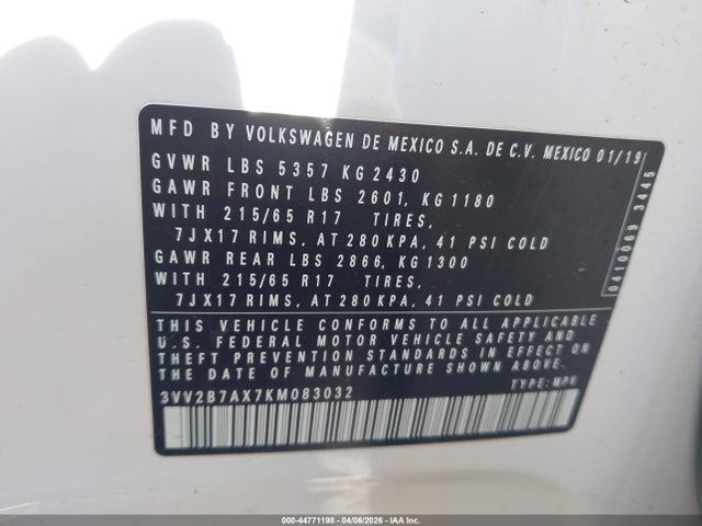 2019 VOLKSWAGEN TIGUAN 3VV2B7AX7KM083032 Photo 8
