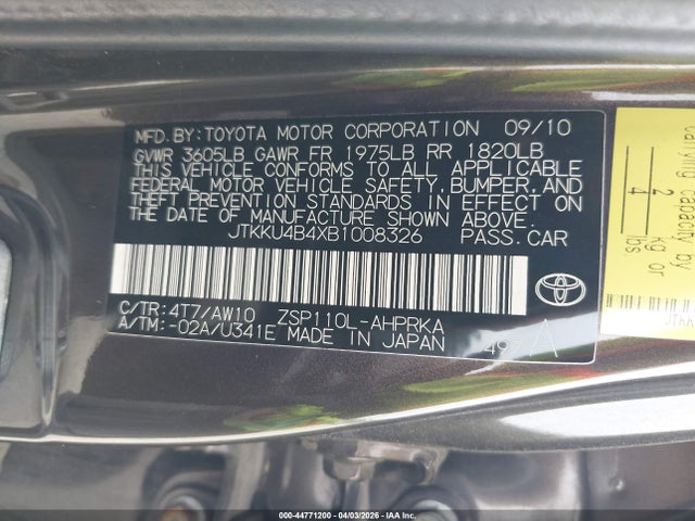 Aukcja sprzedaży 2011 Scion Xd Release Series 3.0, vin: JTKKU4B4XB1008326, numer aukcji: 44771200