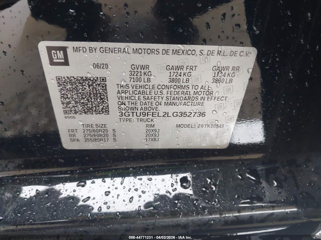 44771231 :رقم المزاد ، 3GTU9FEL2LG352736 vin ، 2020 Gmc Sierra 1500 4wd  Short Box Denali مزاد بيع