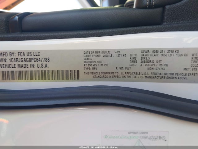 2023 Jeep Grand Cherokee Altitude 4x2 მანქანა იყიდება აუქციონზე, vin: 1C4RJGAG0PC647788, აუქციონის ნომერი: 44771241