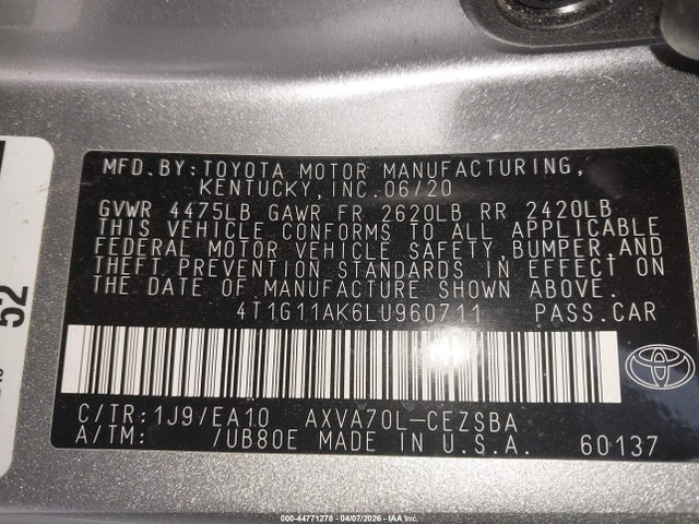 4T1G11AK6LU960711 Toyota CAMRY SE