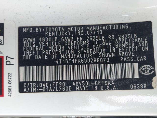 2013 TOYOTA CAMRY 4T1BF1FK6DU288073 Photo 8