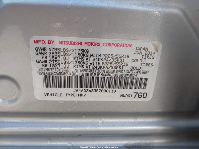 Продаж на аукціоні авто 2015 Mitsubishi Outlander Se, vin: JA4AD3A33FZ000110, номер лоту: 44771304