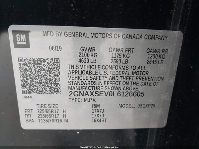 2GNAXSEV0L6126605 Chevrolet Equinox Awd Ls
