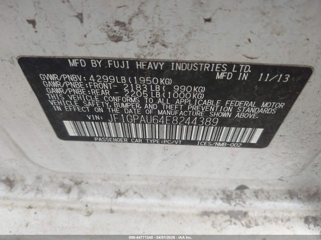 Продажа на аукционе авто 2014 Subaru Impreza 2.0i Sport Limited, vin: JF1GPAU64E8244389, номер лота: 44771340