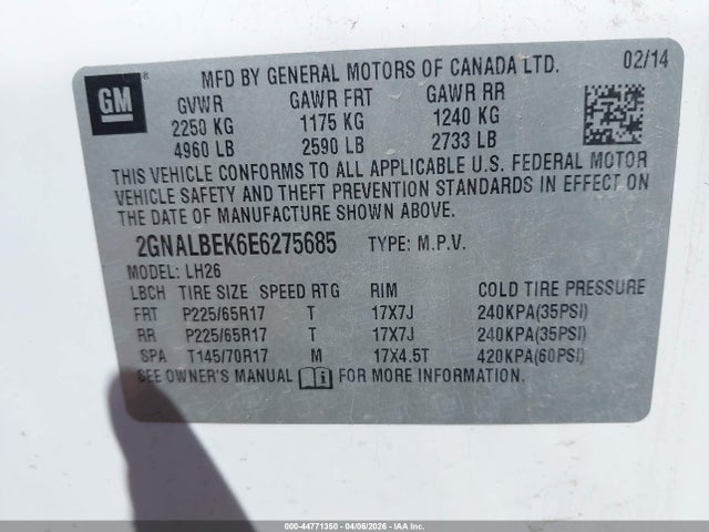 2GNALBEK6E6275685 Chevrolet EQUINOX 1LT