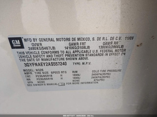 2010 CADILLAC SRX 3GYFNAEY2AS557240 Photo 8