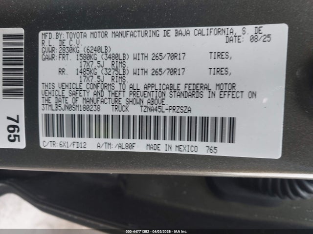 2025 Toyota Tacoma Trd Off Road მანქანა იყიდება აუქციონზე, vin: 3TMLB5JN0SM180238, აუქციონის ნომერი: 44771382