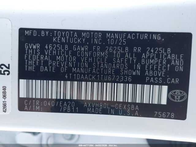 Toyota CAMRY SE 2026 4T1DAACK1TU672336 Image 9
