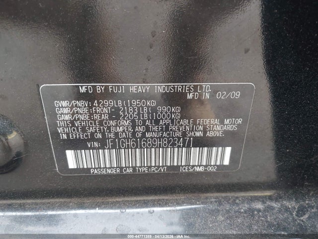 44771389 :رقم المزاد ، JF1GH61689H823471 vin ، 2009 Subaru Impreza 2.5i مزاد بيع