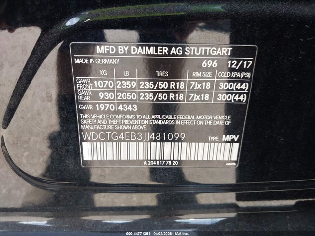 2018 Mercedes-benz Gla 250 მანქანა იყიდება აუქციონზე, vin: WDCTG4EB3JJ481099, აუქციონის ნომერი: 44771391