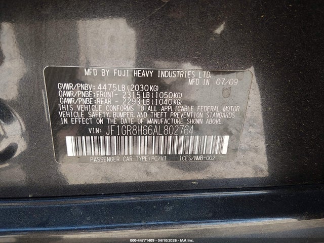 Aukcja sprzedaży 2010 Subaru Impreza Wrx Sti Special Edition, vin: JF1GR8H66AL802764, numer aukcji: 44771409
