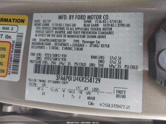 2019 FORD FUSION HYBRID 3FA6P0LU4KR258129 Photo 8