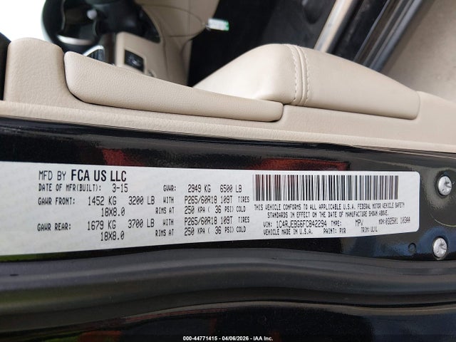 Продажа на аукционе авто 2015 Jeep Grand Cherokee Limited, vin: 1C4RJEBG6FC842294, номер лота: 44771415