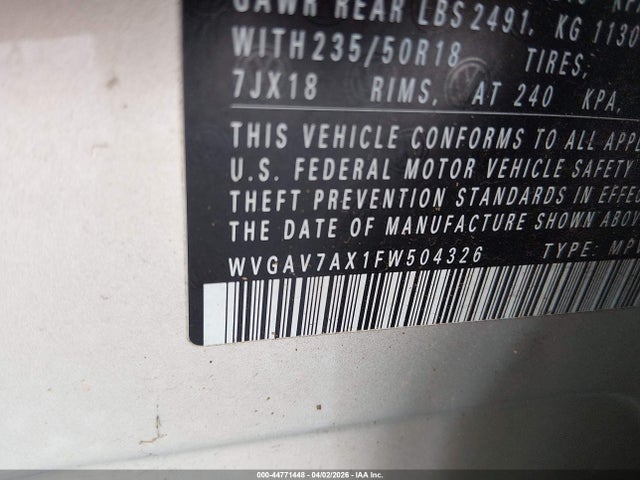 2015 VOLKSWAGEN TIGUAN WVGAV7AX1FW504326 Photo 8