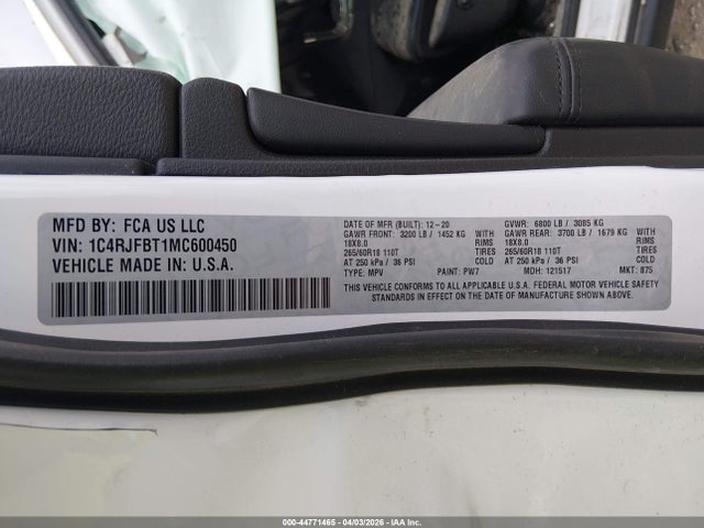 Продажа на аукционе авто 2021 Jeep Grand Cherokee Limited 4x4, vin: 1C4RJFBT1MC600450, номер лота: 44771465