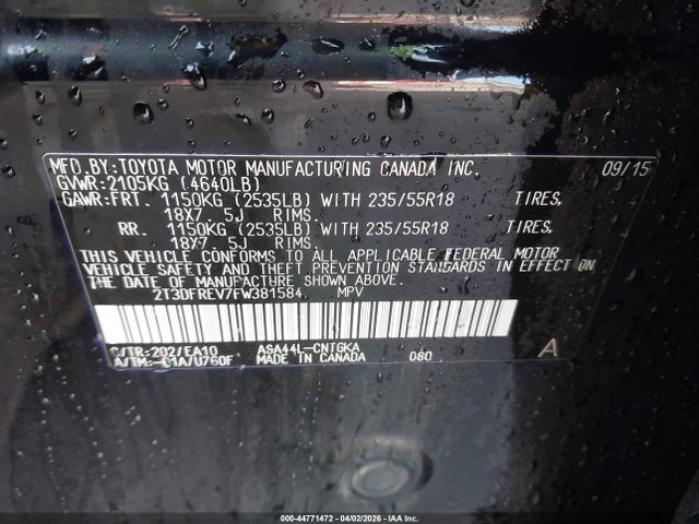 Toyota Rav4 Limited 2015 2T3DFREV7FW381584 Image 9