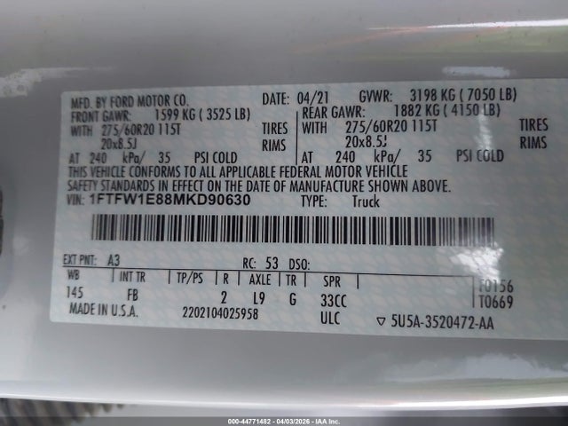 Ford F-150 Xlt 2021 1FTFW1E88MKD90630 Image 9