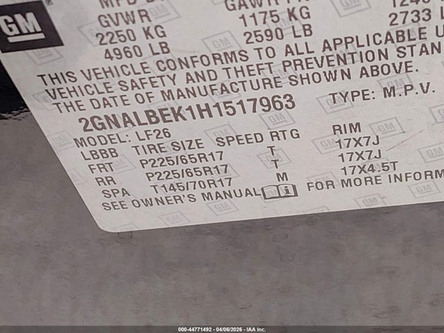 2GNALBEK1H1517963 Chevrolet EQUINOX LS