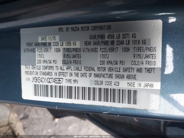 Aukcja sprzedaży 2016 Mazda Cx-5 Touring, vin: JM3KE4CYXG0745357, numer aukcji: 44771494
