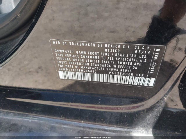 44771496 :رقم المزاد ، 3VWD17AJ6EM295640 vin ، 2014 Volkswagen Jetta 1.8t Se مزاد بيع