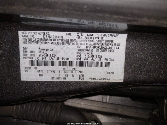 Продаж на аукціоні авто 2012 Ford Focus Se, vin: 1FAHP3K29CL341114, номер лоту: 44771500