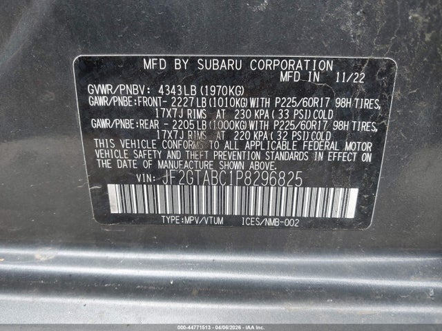 Продаж на аукціоні авто 2023 Subaru Crosstrek, vin: JF2GTABC1P8296825, номер лоту: 44771513