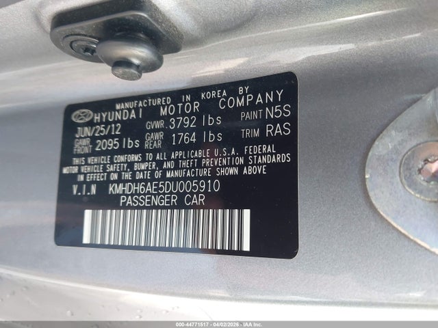 Продаж на аукціоні авто 2013 Hyundai Elantra Gs, vin: KMHDH6AE5DU005910, номер лоту: 44771517