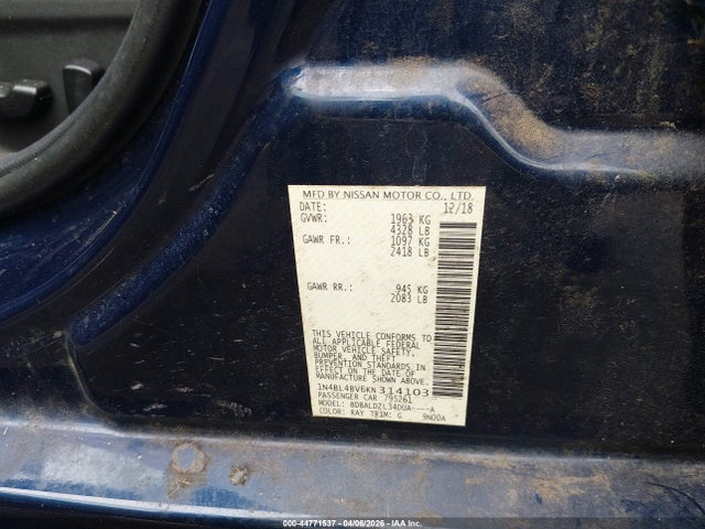 Aukcja sprzedaży 2019 Nissan Altima 2.5 S, vin: 1N4BL4BV6KN314103, numer aukcji: 44771537