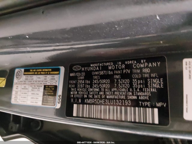 Продаж на аукціоні авто 2020 Hyundai Palisade Limited, vin: KM8R5DHE3LU132193, номер лоту: 44771538