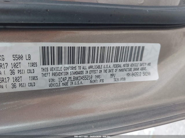 Aukcja sprzedaży 2019 Jeep Cherokee Latitude Plus 4x4, vin: 1C4PJMLBXKD455210, numer aukcji: 44771551