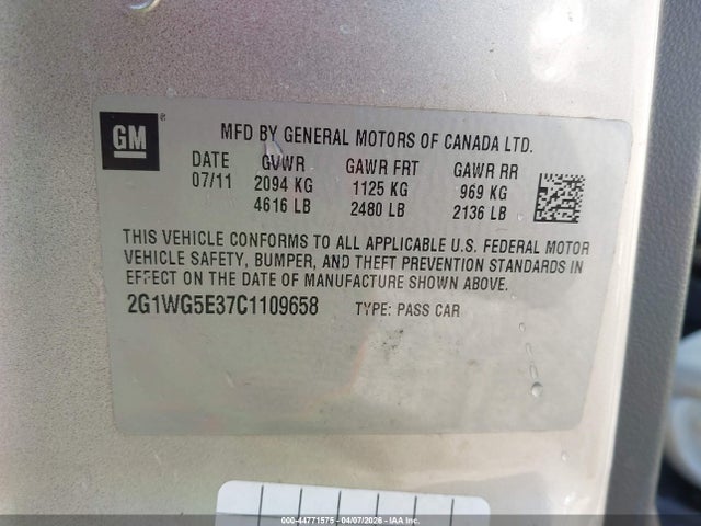 Aukcja sprzedaży 2012 Chevrolet Impala Lt, vin: 2G1WG5E37C1109658, numer aukcji: 44771575