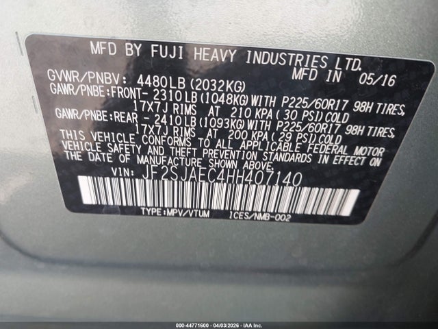 Aukcja sprzedaży 2017 Subaru Forester 2.5i Premium, vin: JF2SJAEC4HH407140, numer aukcji: 44771600