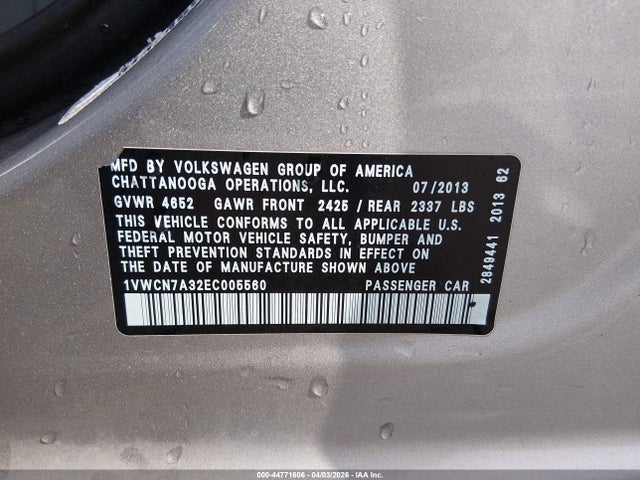 Продажа на аукционе авто 2014 Volkswagen Passat 2.0l Tdi Sel Premium, vin: 1VWCN7A32EC005560, номер лота: 44771606