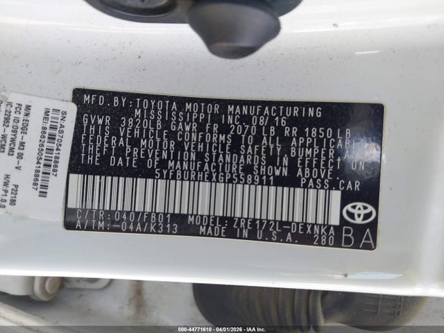 Toyota COROLLA LE 2016 5YFBURHEXGP558911 Image 9