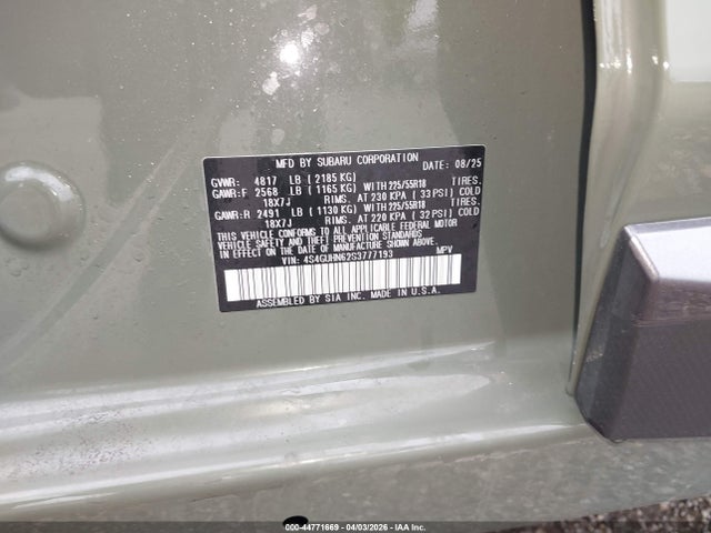 44771669 :رقم المزاد ، 4S4GUHN62S3777193 vin ، 2025 Subaru Crosstrek Limited مزاد بيع