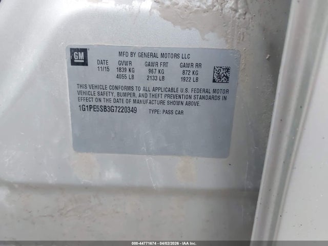 Продаж на аукціоні авто 2016 Chevrolet Cruze Limited 1lt Auto, vin: 1G1PE5SB3G7220349, номер лоту: 44771674