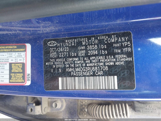 44771713 :رقم المزاد ، KMHLM4DG3RU681708 vin ، 2024 Hyundai Elantra Sel مزاد بيع