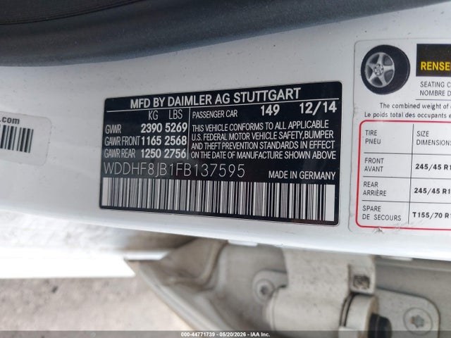 44771739 :رقم المزاد ، WDDHF8JB1FB137595 vin ، 2015 Mercedes-benz E 350 4matic مزاد بيع
