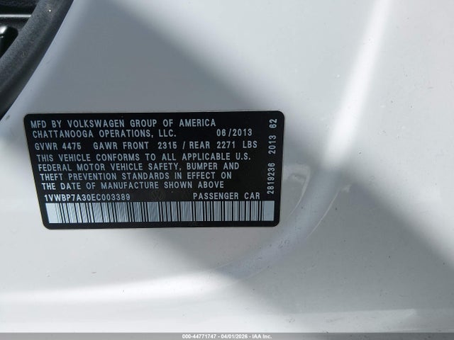 Продажа на аукционе авто 2014 Volkswagen Passat 2.5l Se, vin: 1VWBP7A30EC003389, номер лота: 44771747