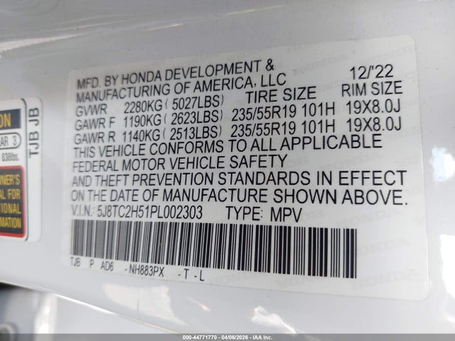 Продаж на аукціоні авто 2023 Acura Rdx Technology Package, vin: 5J8TC2H51PL002303, номер лоту: 44771770