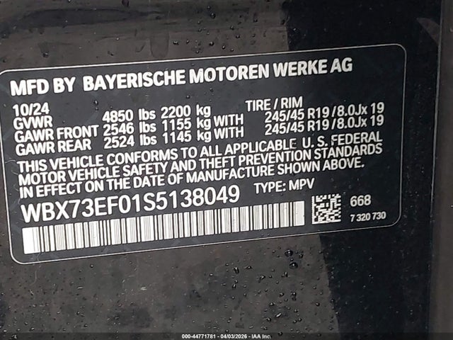 44771781 :رقم المزاد ، WBX73EF01S5138049 vin ، 2025 Bmw X1 Xdrive28i مزاد بيع