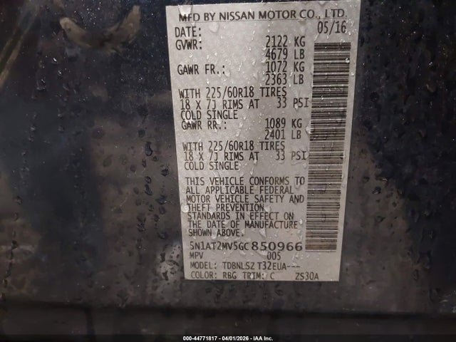 5N1AT2MV5GC850966 Nissan Rogue Sl