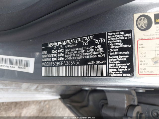Продажа на аукционе авто 2011 Mercedes-benz E 350, vin: WDDHF5GB5BA386956, номер лота: 44771819