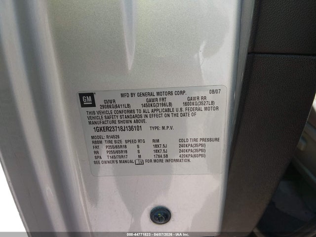 Продажа на аукционе авто 2008 Gmc Acadia Slt-1, vin: 1GKER23718J136101, номер лота: 44771823
