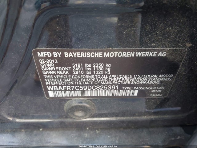 Продаж на аукціоні авто 2013 Bmw 535i, vin: WBAFR7C59DC825391, номер лоту: 44771868