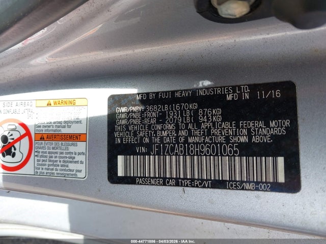 2017 Subaru Brz Premium მანქანა იყიდება აუქციონზე, vin: JF1ZCAB18H9601065, აუქციონის ნომერი: 44771886