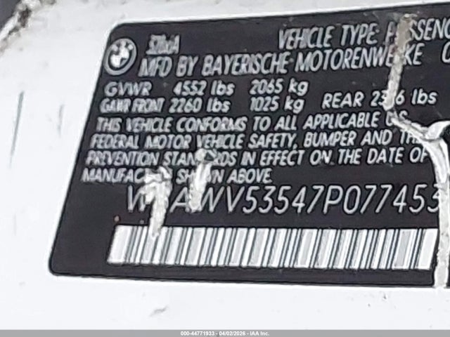 Aukcja sprzedaży 2007 Bmw 328xi, vin: WBAWV53547P077453, numer aukcji: 44771933