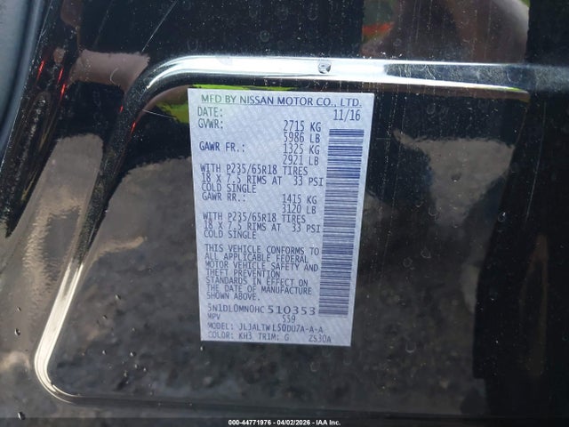 2017 Infiniti Qx60 მანქანა იყიდება აუქციონზე, vin: 5N1DL0MN0HC510353, აუქციონის ნომერი: 44771976